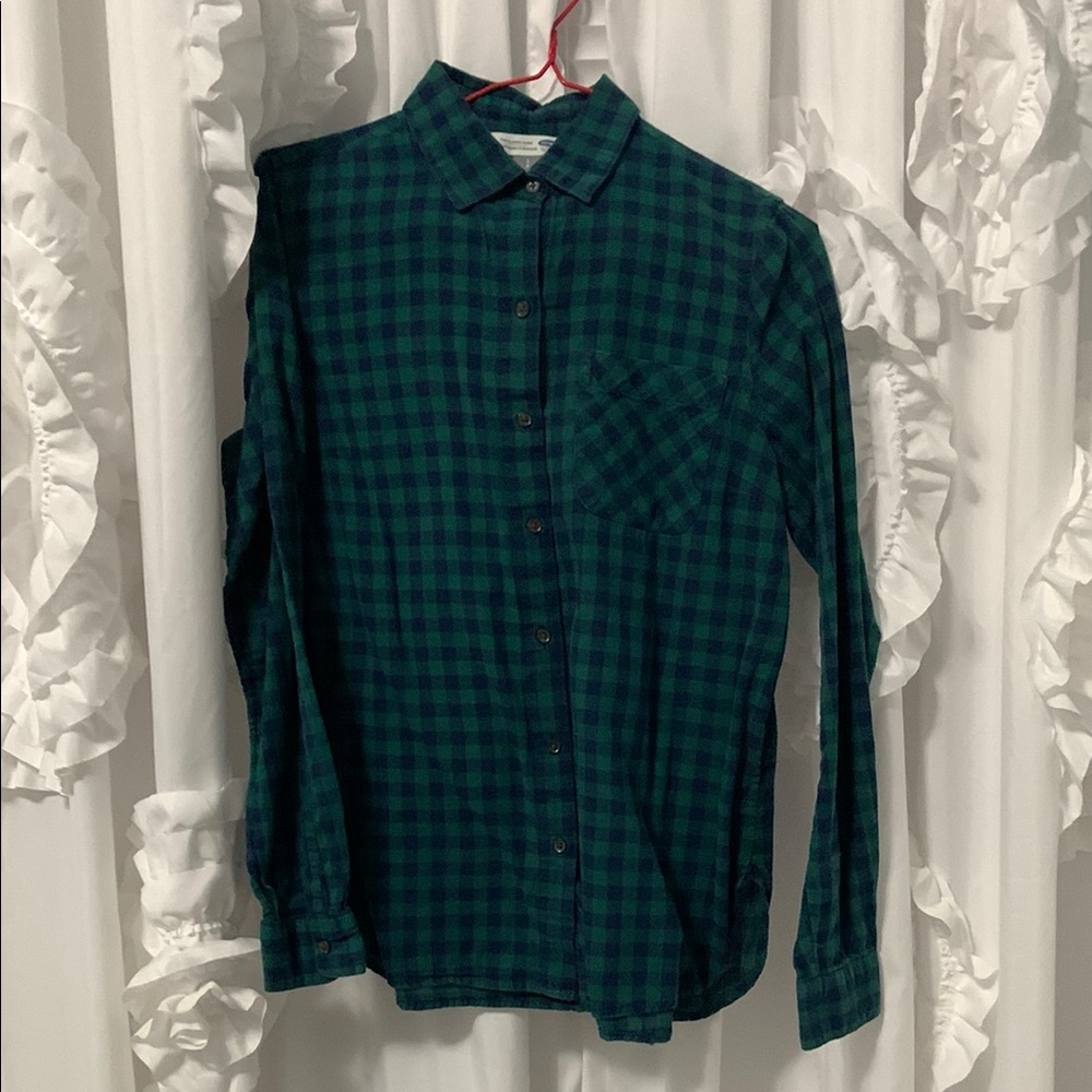 Green & Navy Plaid Button-Up Shirt